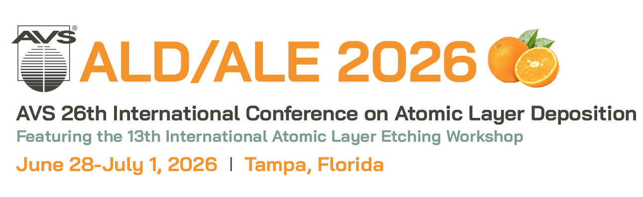 alt= Event banner for “ALD/ALE 2026” with the AVS logo on a black background. Text reads: “AVS 26th International Conference on Atomic Layer Deposition featuring the 13th International Atomic Layer Etching Workshop.